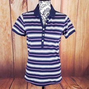 Kartel Navy/White/Pink Striped Flower Button Polo